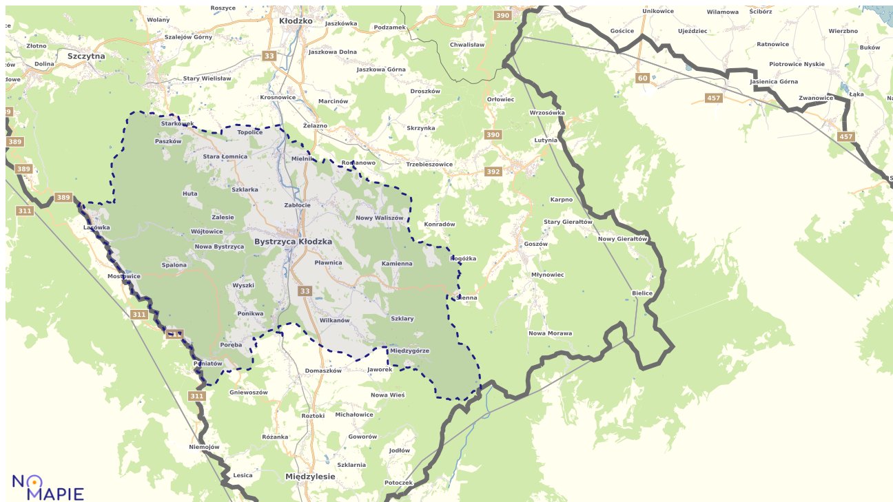 Mapa obszarów ochrony przyrody Bystrzycy Kłodzkiej
