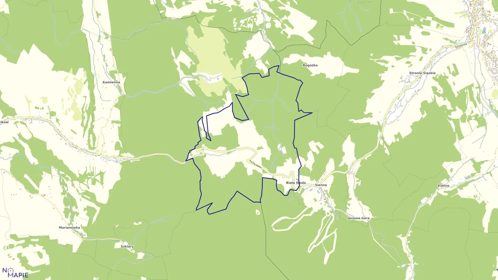 Mapa obrębu Biała Woda w gminie Bystrzyca Kłodzka