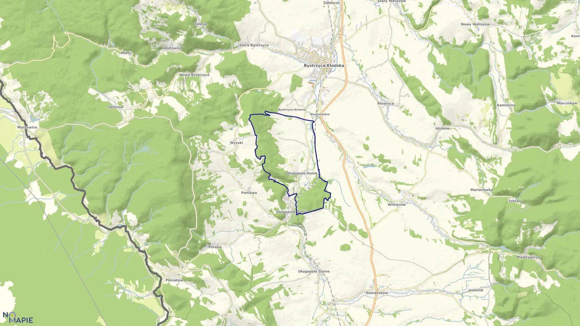 Mapa obrębu Długopole Dolne w gminie Bystrzyca Kłodzka