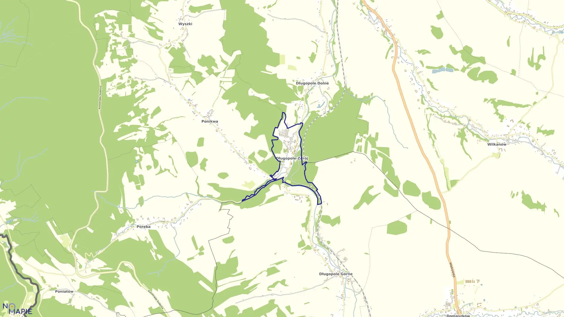 Mapa obrębu Długopole Zdrój w gminie Bystrzyca Kłodzka