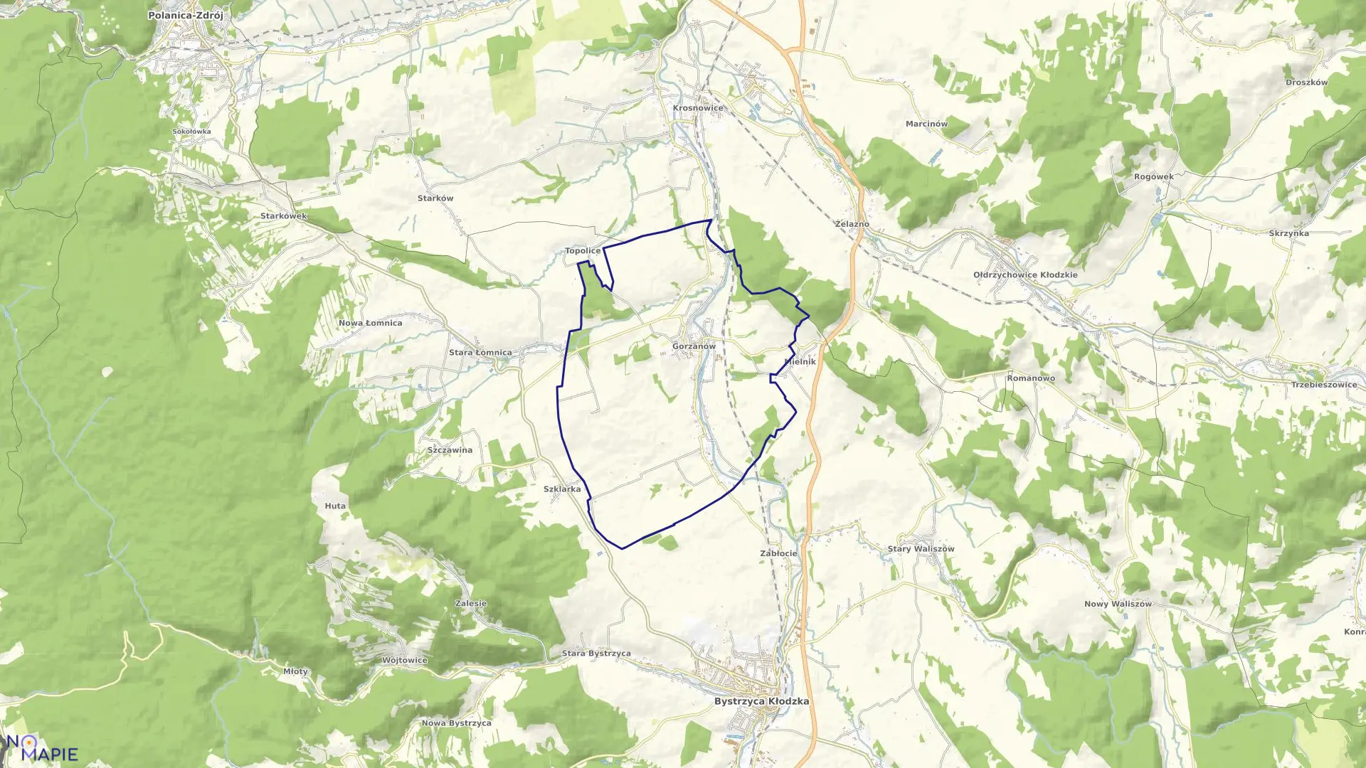 Mapa obrębu Gorzanów w gminie Bystrzyca Kłodzka