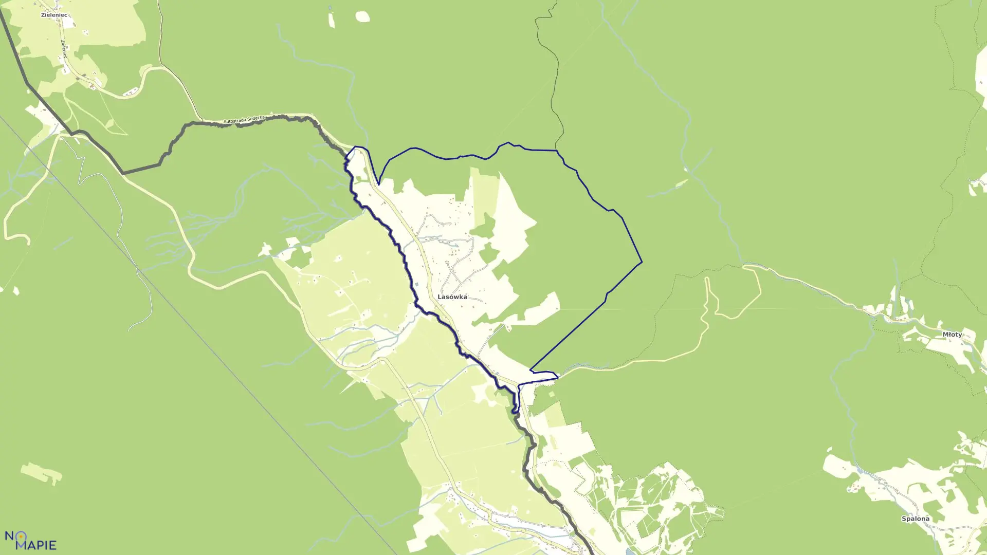 Mapa obrębu Lasówka w gminie Bystrzyca Kłodzka