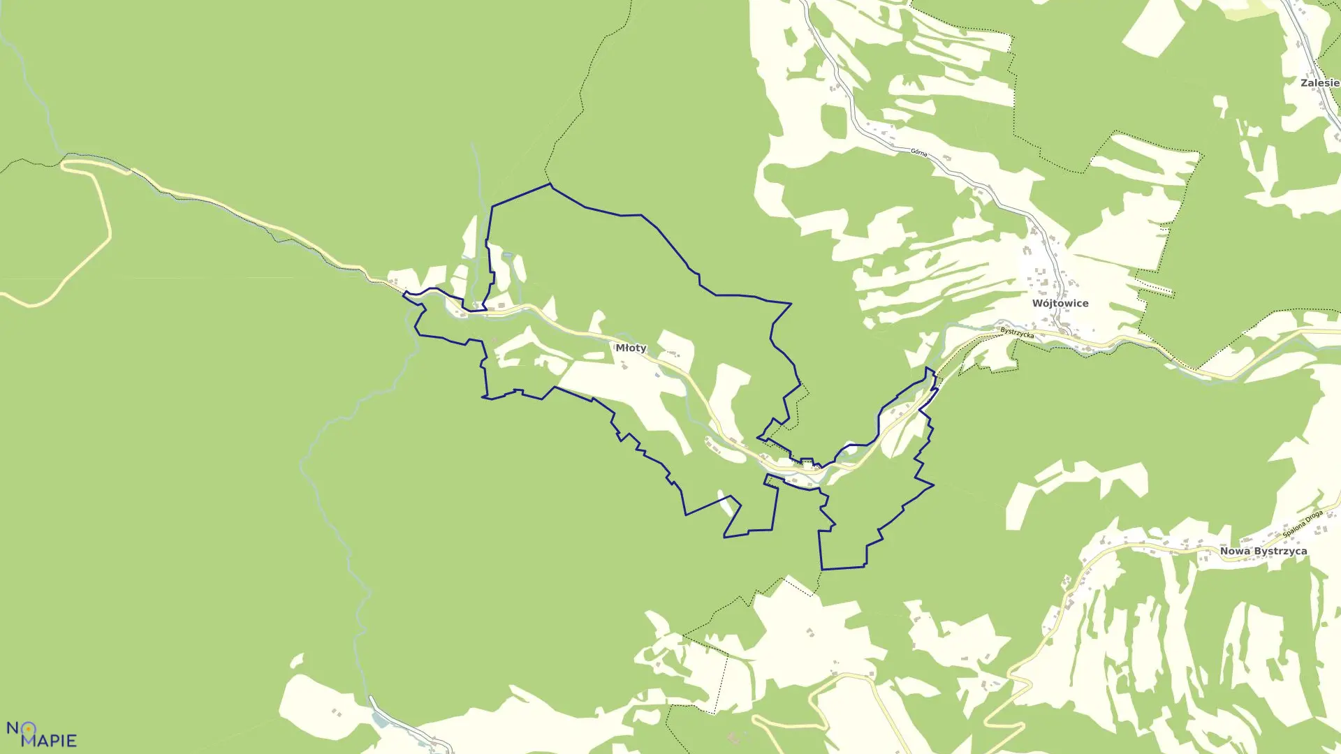 Mapa obrębu Młoty w gminie Bystrzyca Kłodzka