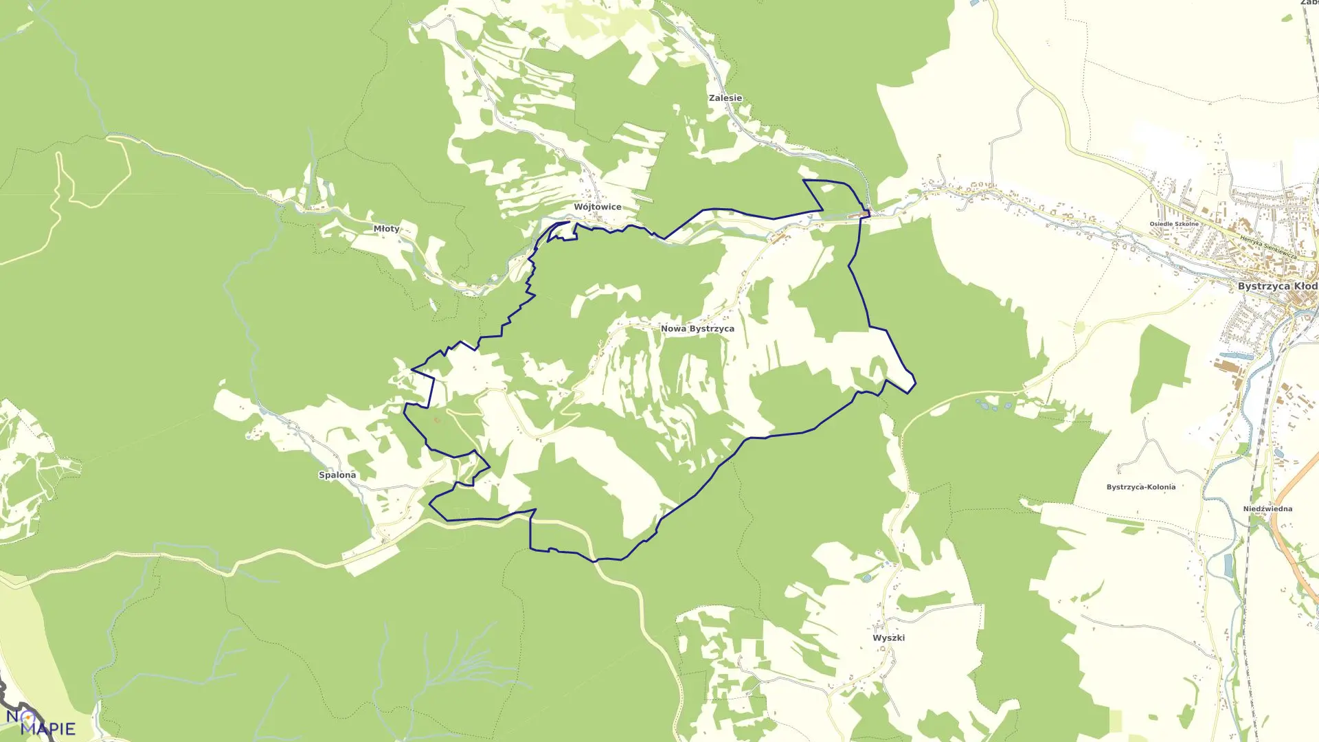 Mapa obrębu Nowa Bystrzyca w gminie Bystrzyca Kłodzka