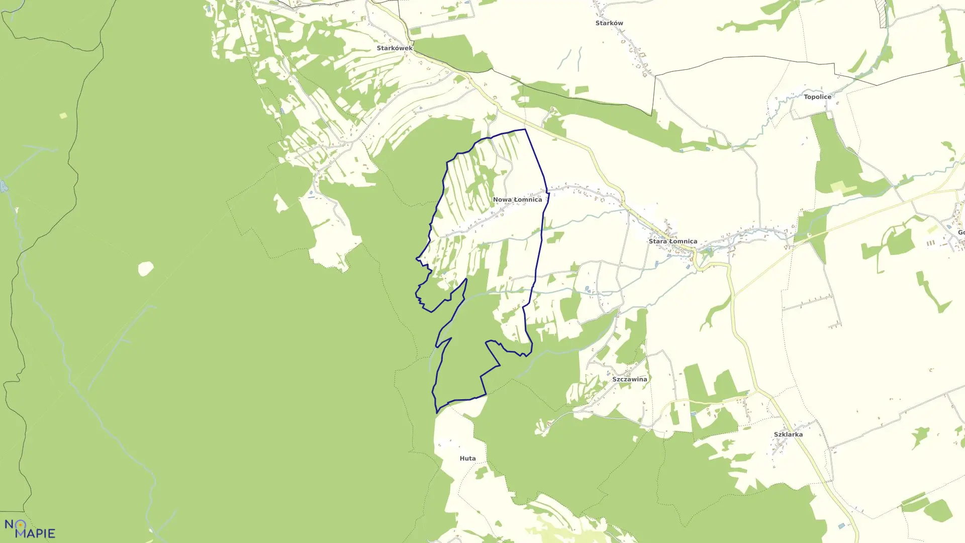 Mapa obrębu Nowa Łomnica w gminie Bystrzyca Kłodzka