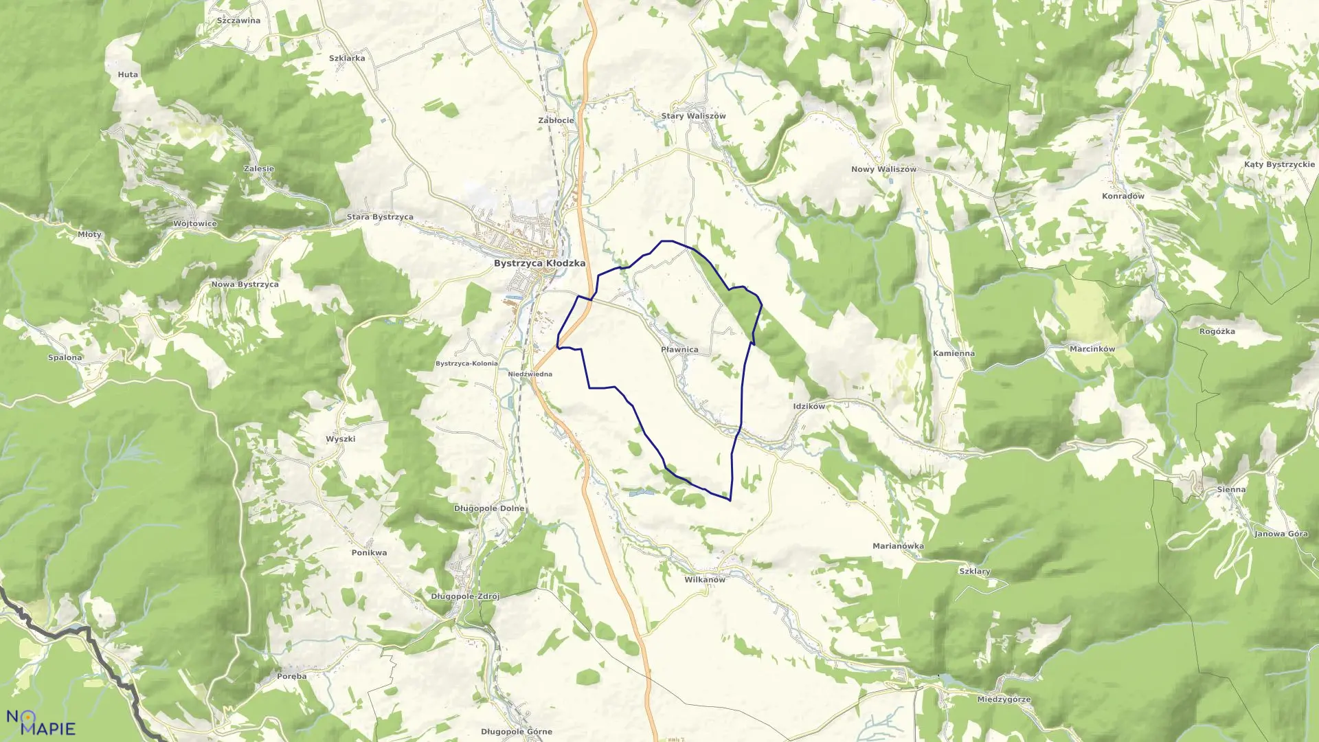 Mapa obrębu Pławnica w gminie Bystrzyca Kłodzka