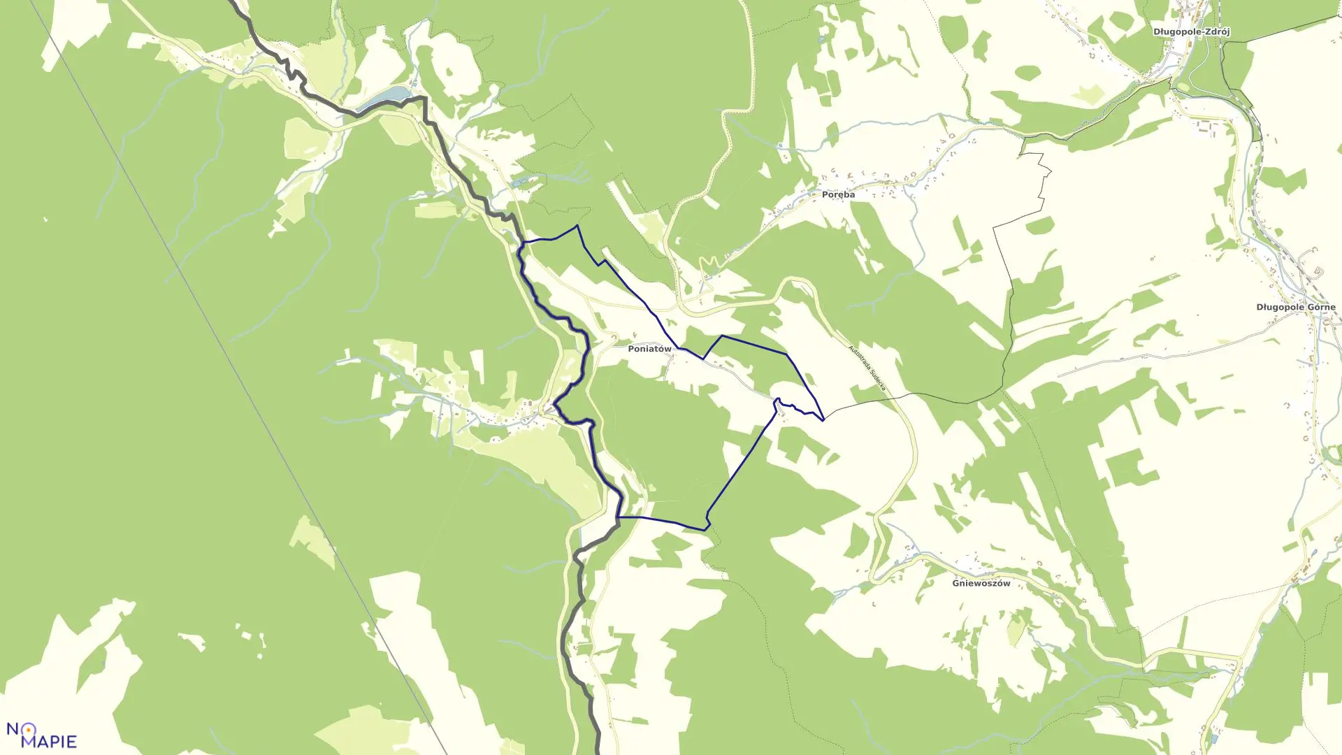 Mapa obrębu Poniatów w gminie Bystrzyca Kłodzka