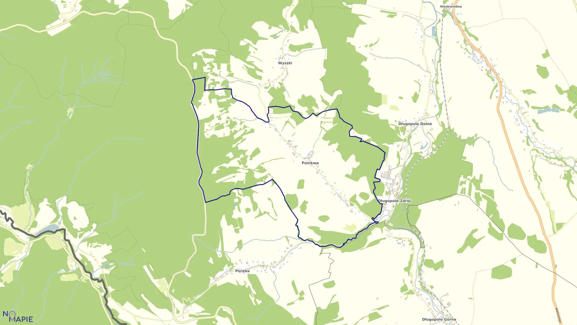 Mapa obrębu Ponikwa w gminie Bystrzyca Kłodzka