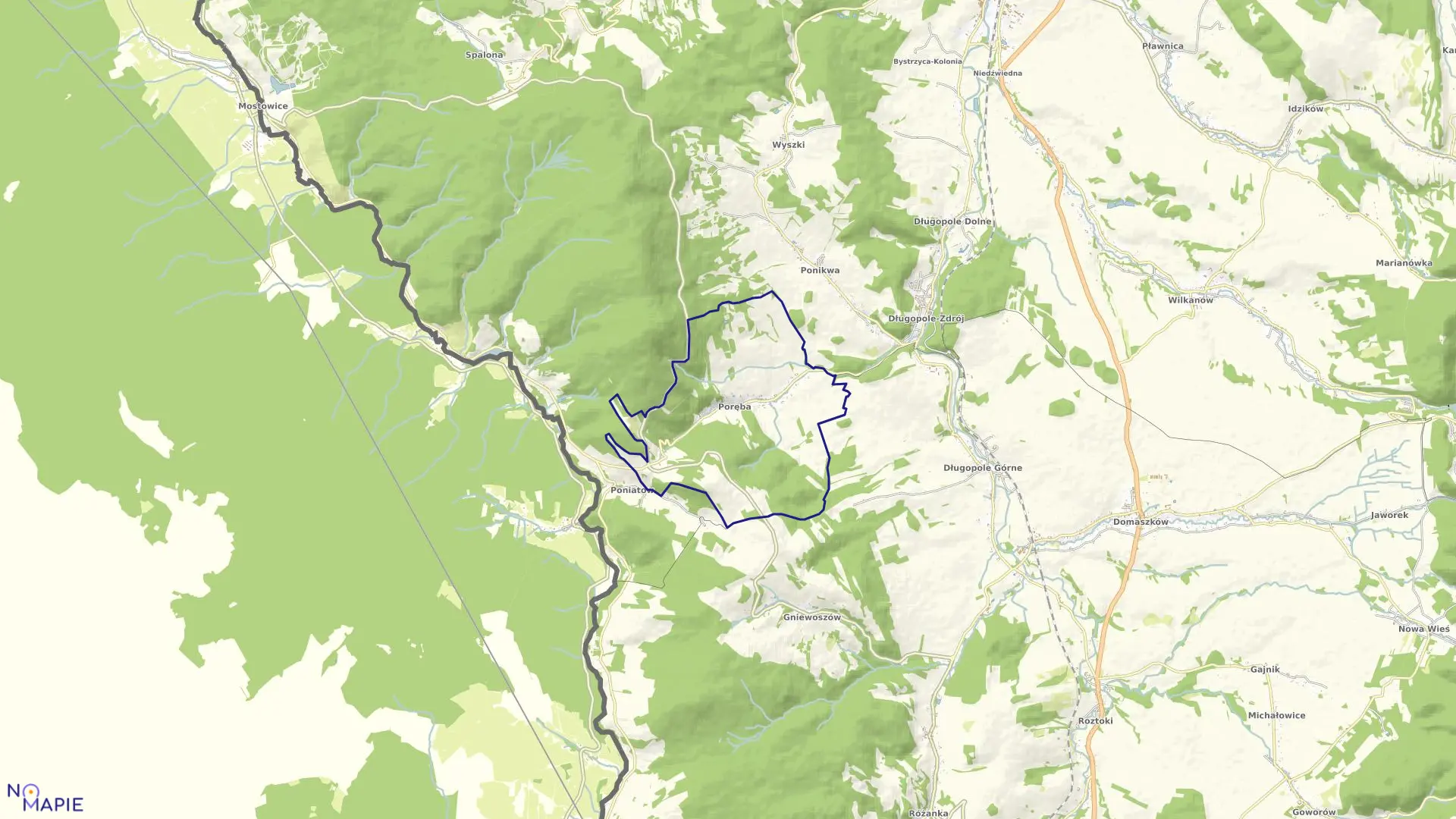 Mapa obrębu Poręba w gminie Bystrzyca Kłodzka