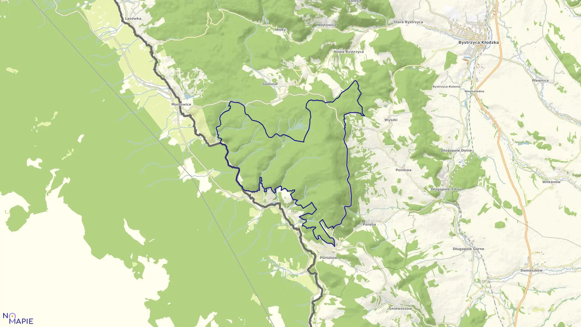 Mapa obrębu Poręba Lasy w gminie Bystrzyca Kłodzka