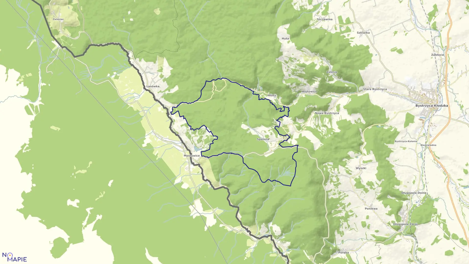 Mapa obrębu Spalona w gminie Bystrzyca Kłodzka