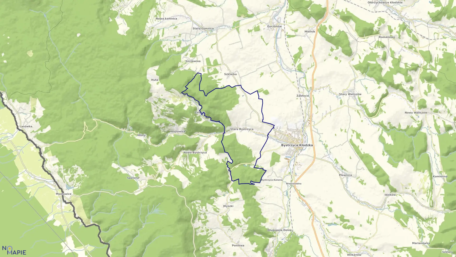 Mapa obrębu Stara Bystrzyca w gminie Bystrzyca Kłodzka