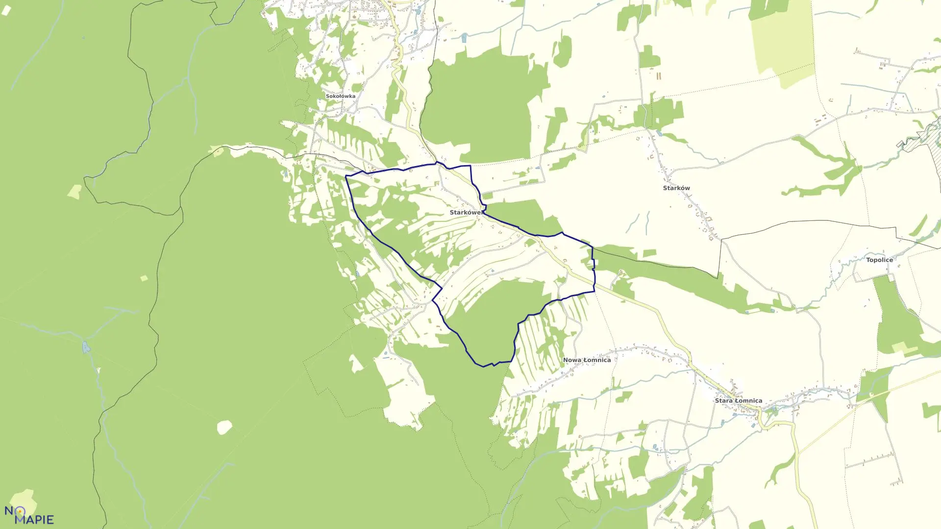 Mapa obrębu Starkówek w gminie Bystrzyca Kłodzka