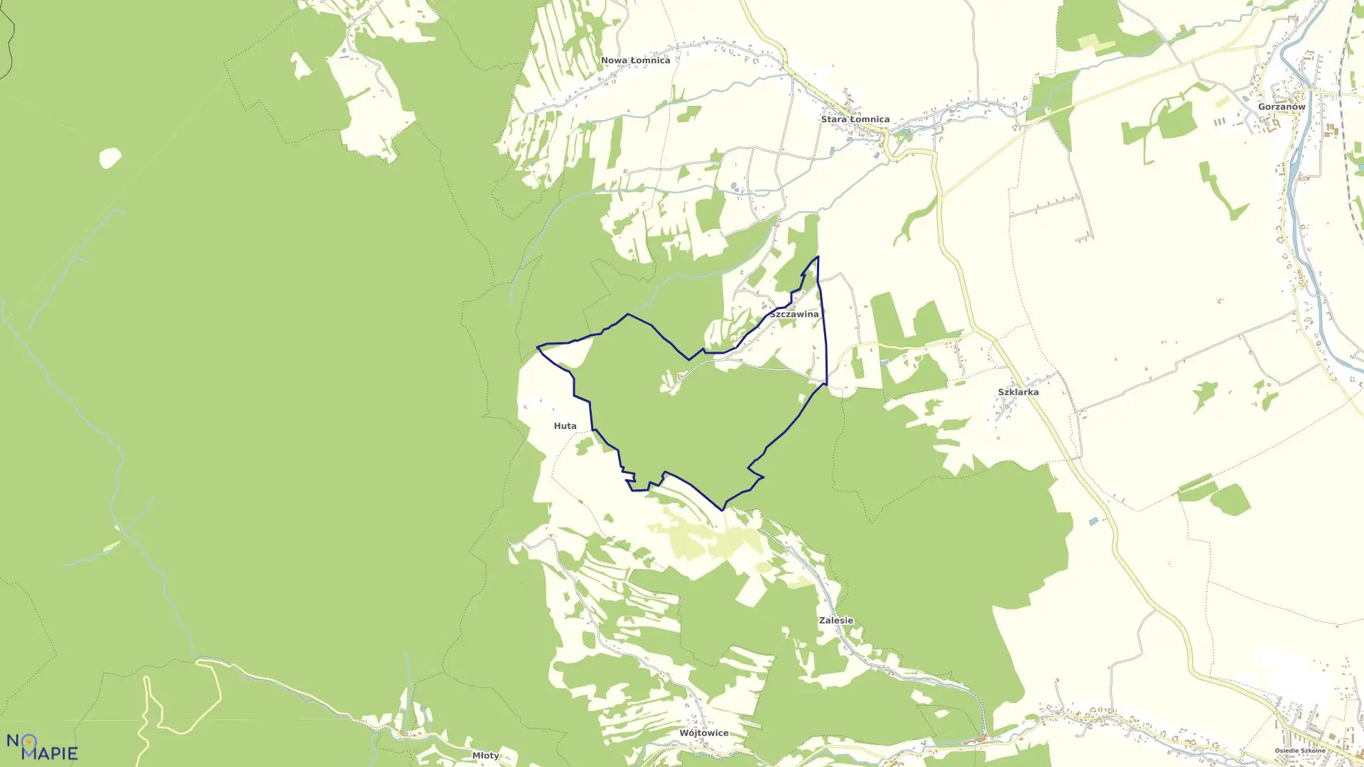 Mapa obrębu Szczawina w gminie Bystrzyca Kłodzka