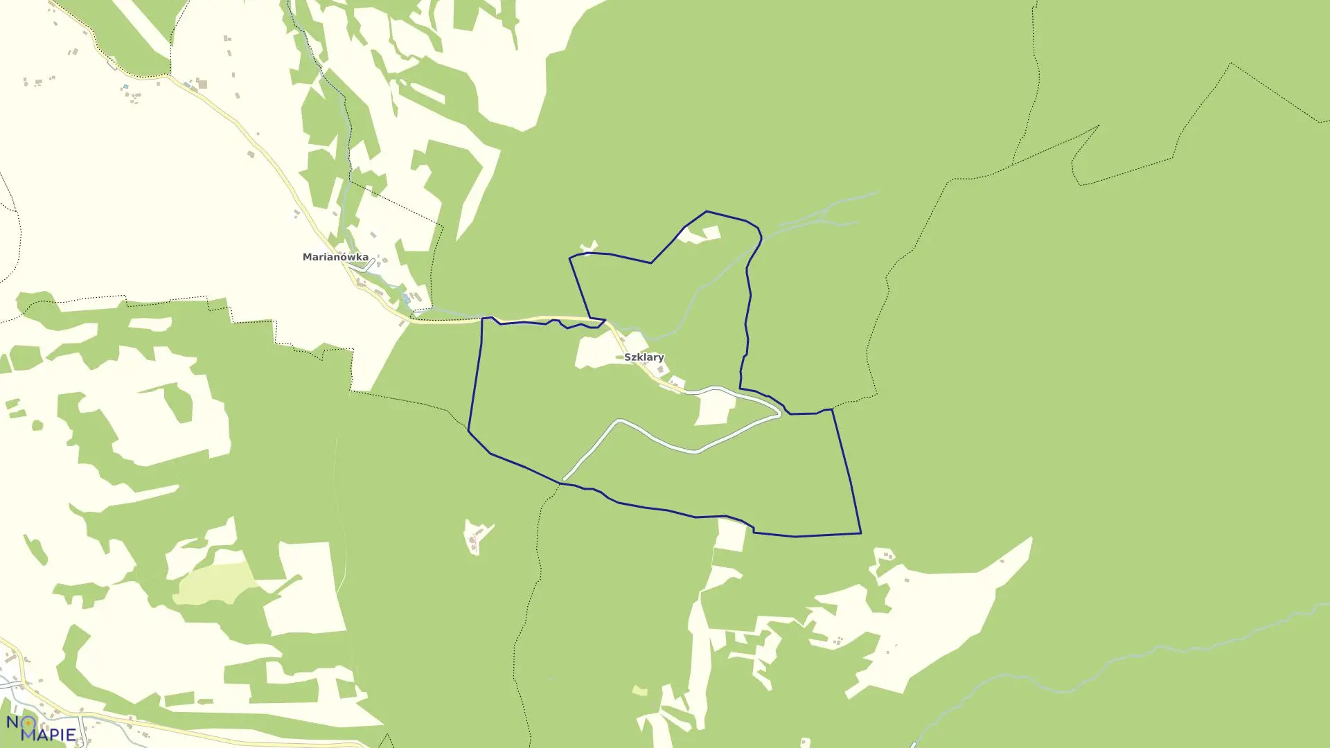 Mapa obrębu Szklary w gminie Bystrzyca Kłodzka