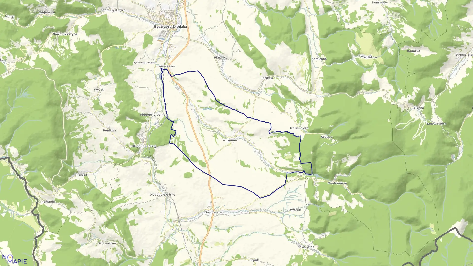 Mapa obrębu Wilkanów w gminie Bystrzyca Kłodzka