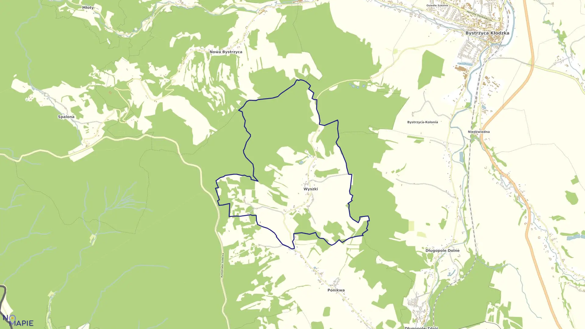 Mapa obrębu Wyszki w gminie Bystrzyca Kłodzka