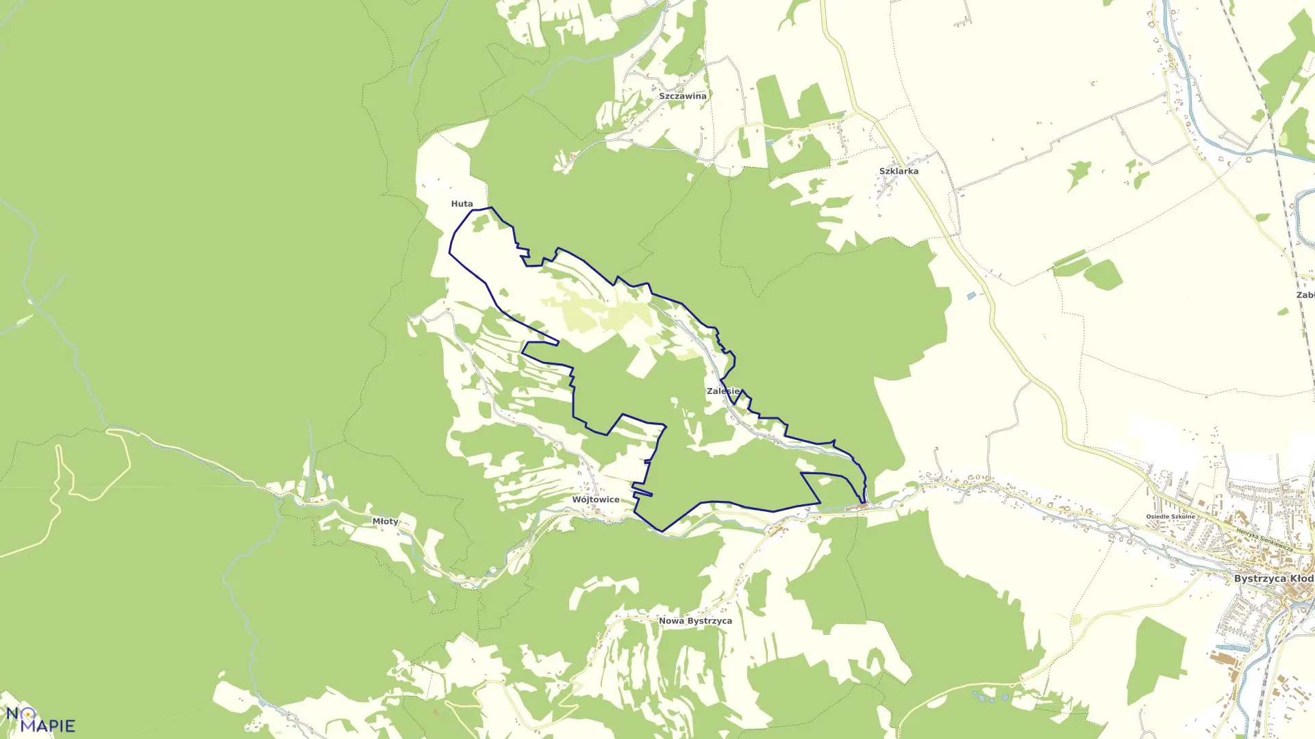 Mapa obrębu Zalesie w gminie Bystrzyca Kłodzka